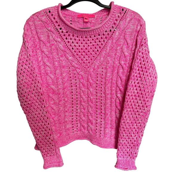 Lilly Pulitzer Maxcy Mix Stitched Cable Sweater Crochet Pullover Pink Size XS - Picture 4 of 11